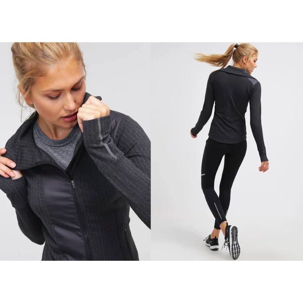 SOLD New Balance Running Jacket XS Grey Herringbone Knit NB Novelty Heat Yoga